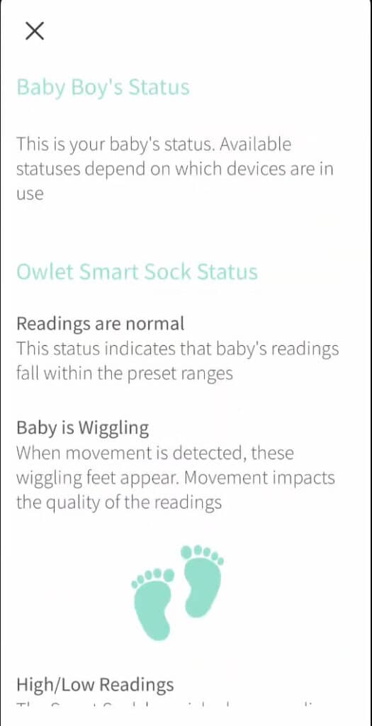 Owlet App:  the baby boy status