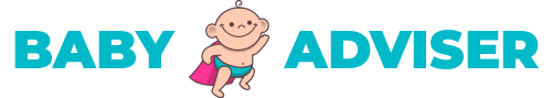 AdviserBaby logo with blue and pink baby icon and text